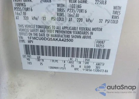 2010 Ford Escape Xlt z USA, uszkodzony, nr VIN 1FMCU0DG5AKA42500